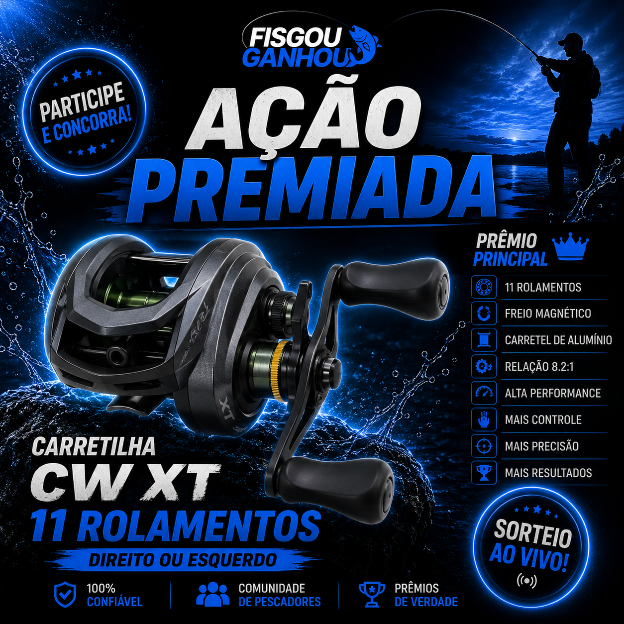 Carretilha CW XT 8.2:1 11 Rolamentos (Direita ou Esquerda) ou Pix de R$ 350,00